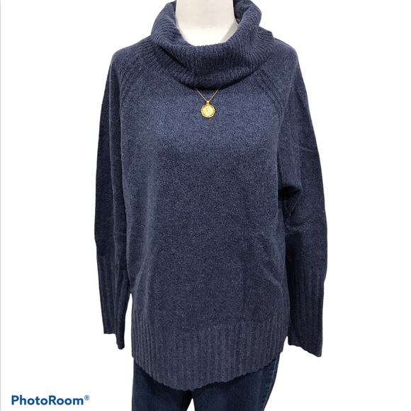 Ribbed Cowl Neck Pullover Bijou Blue - Picture 5 of 16